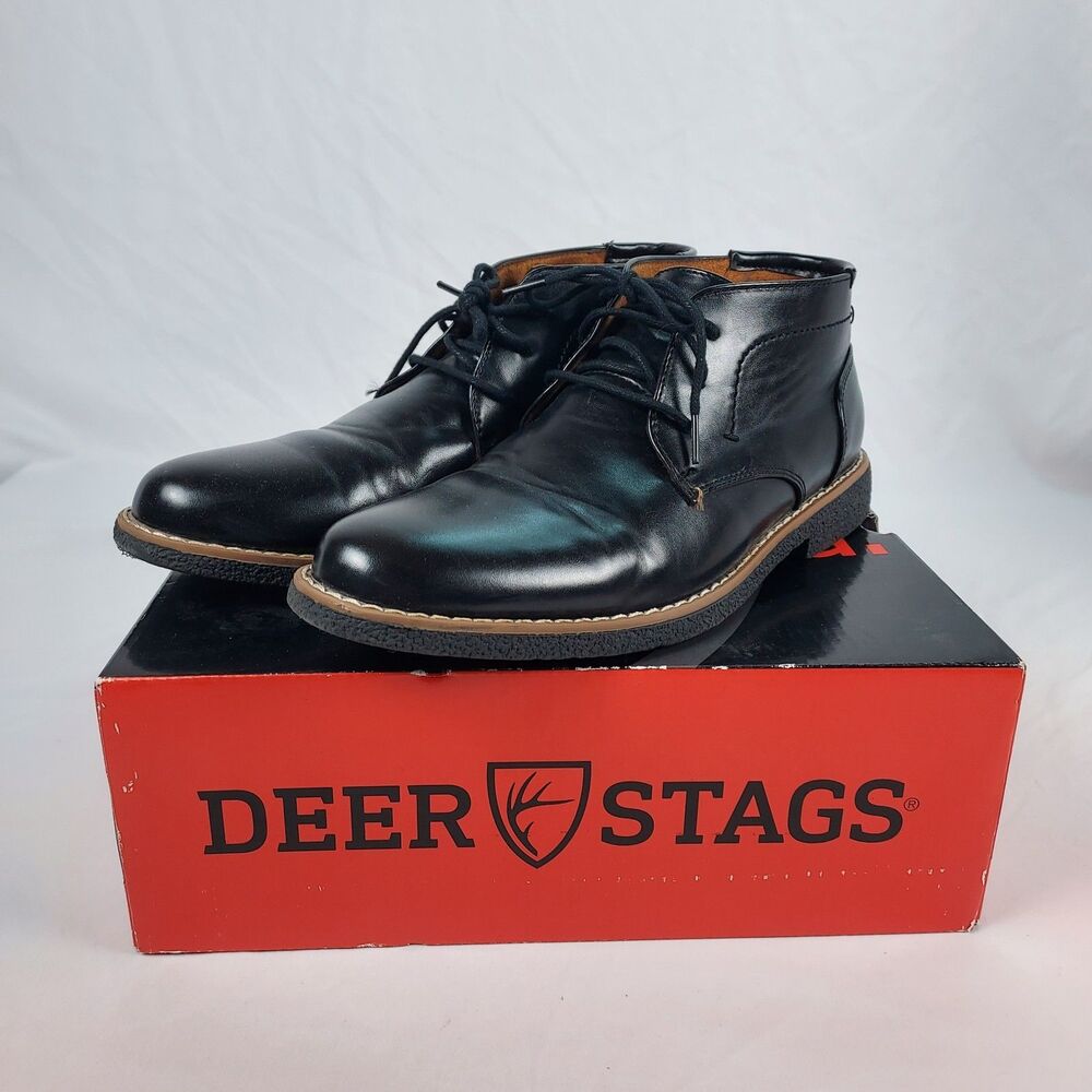 Deer Stags Zeus Chukka Boots Mens 7 Black Leather Lace Up Casual